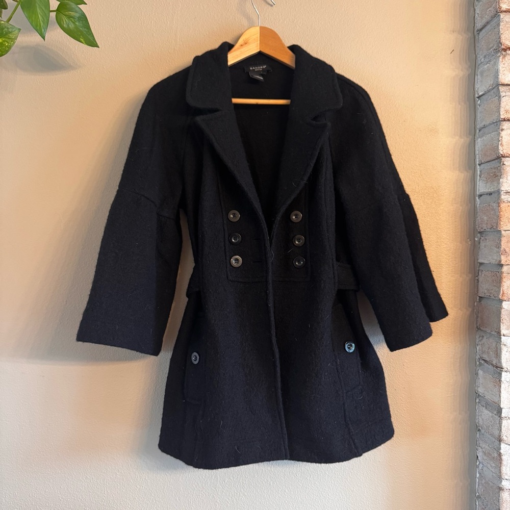 Sandro Black Double-Breasted Pea Coat